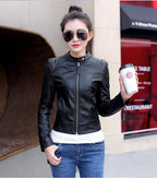 Korean women's skinny motorcycle leather jacket