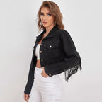 Women's Fashion Tassel Raw Edge Denim Jacket