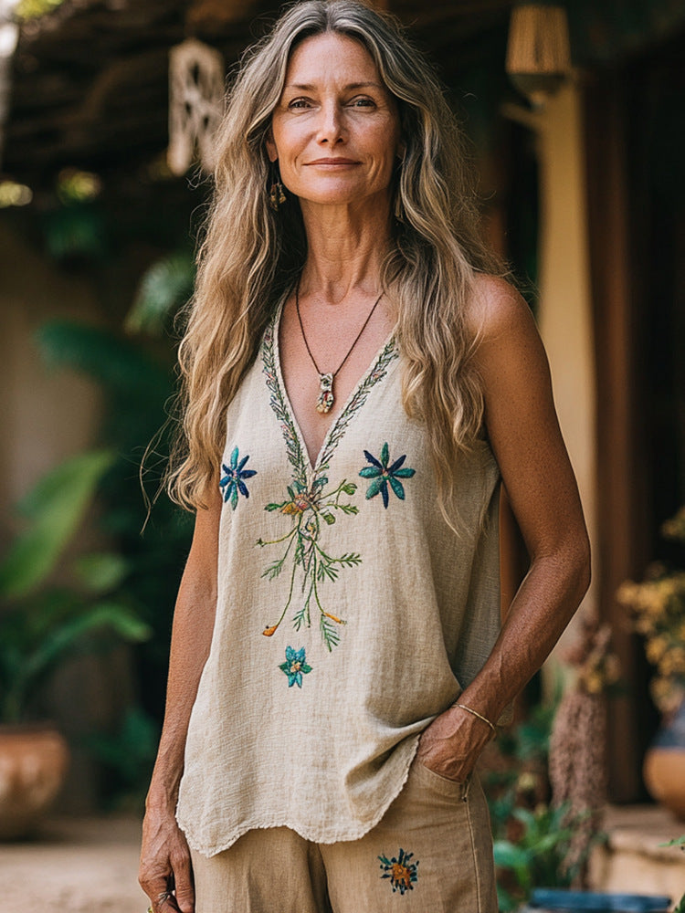 Women's Floral Printed V-neck Vest Top