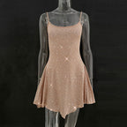 Trendy Rhinestone Sheer Party Dress - Women's Sexy Mini