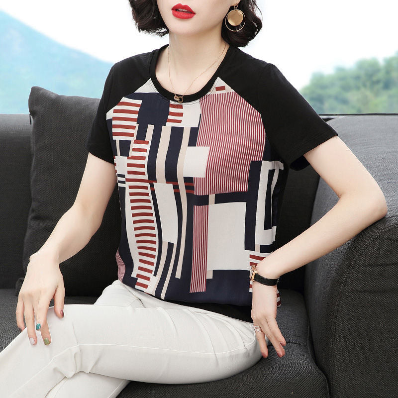 Middle-aged Mom Geometric Pattern Printed Top